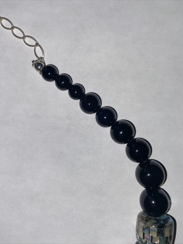 Collar Jay King Negro Ónix Madreperla Abulón Mosaico Esterlina con Pendientes Foto 4 de 4