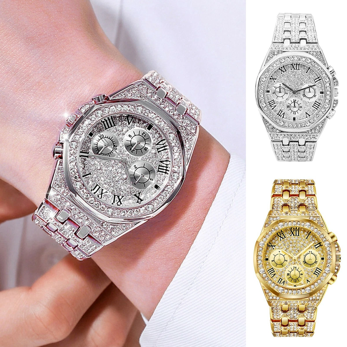Men Women Ladies Luxury Diamond Watch Quartz Stainless Steel Analogue Wristwatch