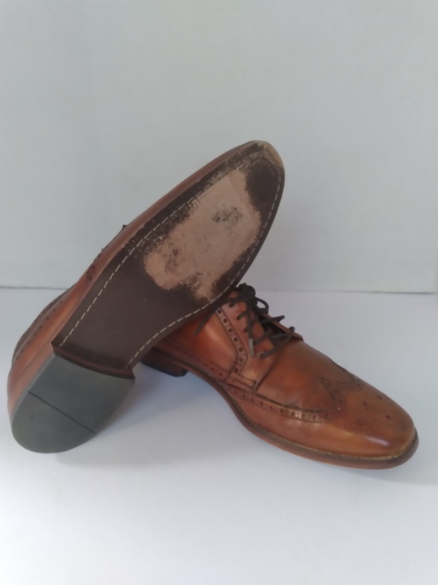 Classic Cognac Brown Leather Wingtip Oxford Dress Shoes  display picture 3
