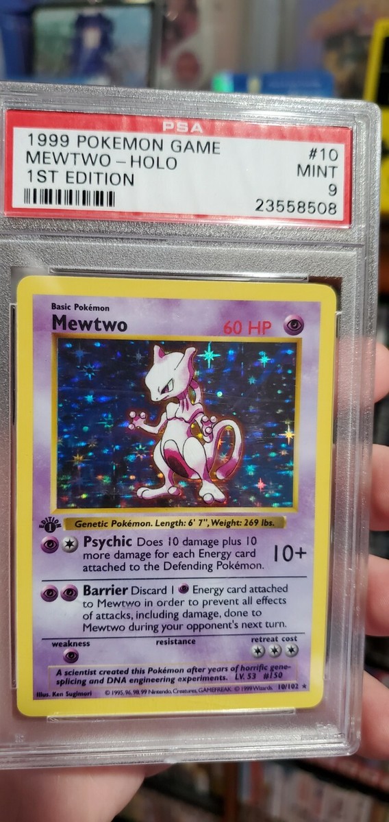 PSA 9 1st edition Shadowless Mewtwo 🔮 OOAK PRINT ERROR 10/102