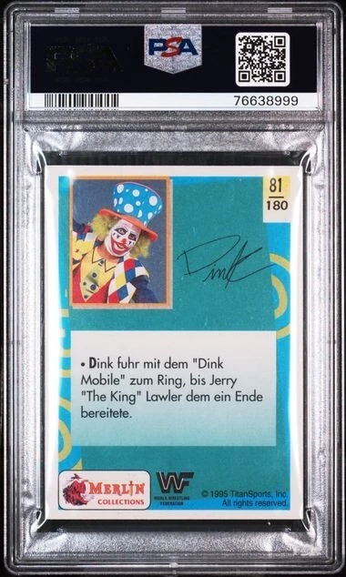 1995 MERLIN GERMAN WWF DINK THE CLOWN #81 WWE RARE PSA 7 POP 1 NONE HIGHER - Image 2 of 2