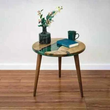 20" Resin Walnut Round Side Table | Epoxy End Table | Coffee Table