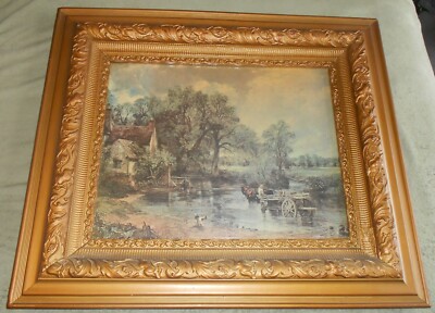 Fairly Large Antique Vintage John Constable Print THE HAYWAIN, Ornate Gold Frame