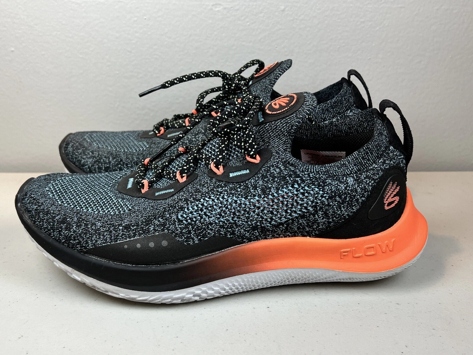 Under Armour Curry Flow Go Glow Black Fresco Blue Men 7.5 /Women 9 3025878-001