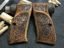 CZ 75 Compact, CZ P-01, CZ 75 D Compact Walnut Wood Grips. Handmade. Floral. 