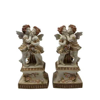 Vintage Pair Kissing Cherub Bisque Porcelain Lamp Blanks, Japan, c. 1950s–1960s" - Image 1 of 4