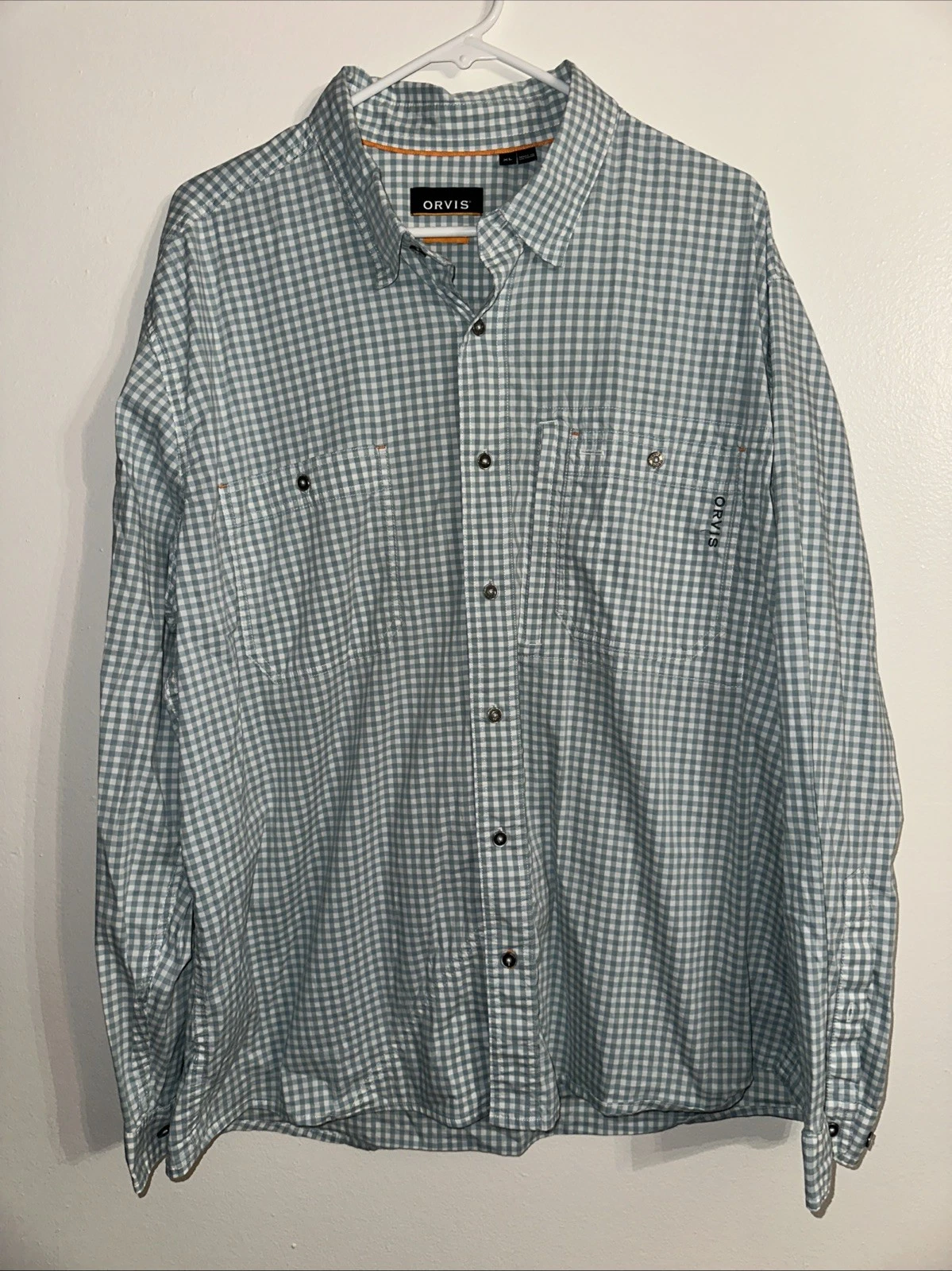 Orvis GINGHAM CHECK Casual Fishing Hiking Shirt Zip Pocket, Men's XL Active Fit