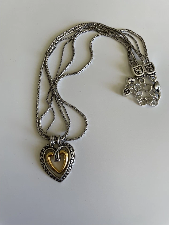 Brighton Ellington Two Tone Silver & Gold Heart Multi-strand Chain Necklace - Image 4 of 4