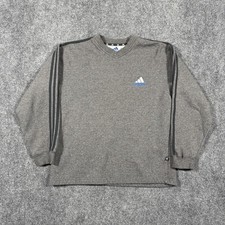 Vintage Adidas Sweatshirt Mens Large Grey 3-Stripes V-Neck Long Sleeve Logo