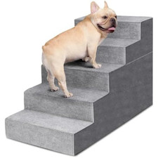 5-Step Foam Dog Stairs for High Bed Couch Non-Slip Removable Cover Washable Gray