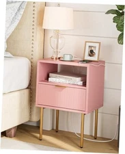  Nightstand with Charging Station,Mid-Century Modern Bedside Table with 