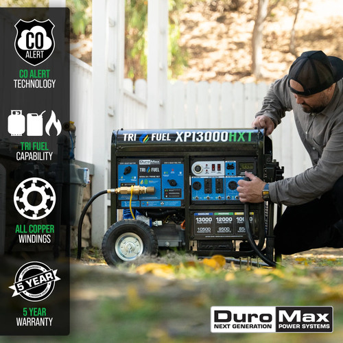 DuroMax XP13000HXT 13,000W Electric Start Tri-Fuel Portable Generator w/CO Alert - Picture 3 of 12