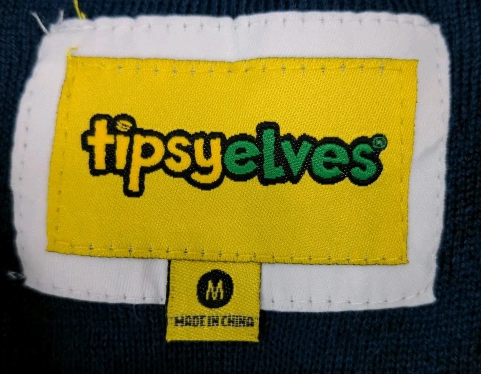 Tipsy Elves Men's M Santa's Log On The Fire Ugly Christmas Sweater Blue Holiday - Image 4 of 4