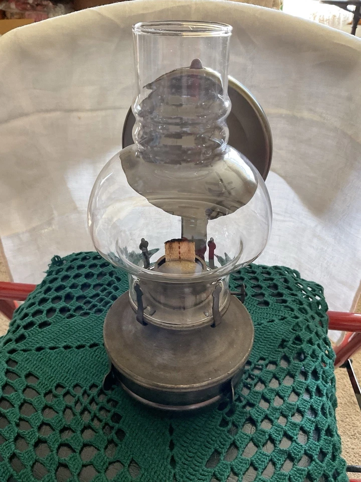 Lámpara de aceite colgante de pared con mecha y placa reflectante decoración rústica de granja Foto 2 de 4