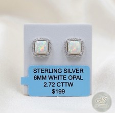 Sterling Silver 6mm White Opal Square Halo St...