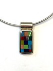 925 Sterling ATI Mexico 16" Collar Necklace with Multistone Mosaic Pendant 1.5" — photo 1