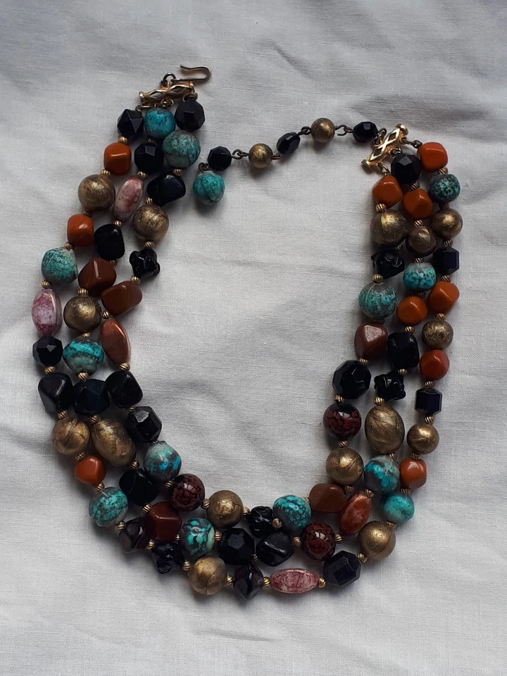 COLLIER RAS DE COU ANCIEN PERLES PIERRES DURES ET TALOSEL - Photo 4/4