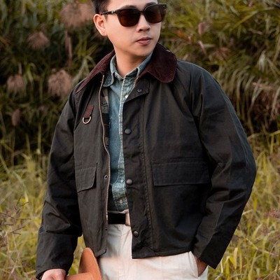 Red Tornado Vintage Men Waxed Jacket Corduroy Collar Outdoor Fishing Short Coat