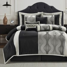 King Comforter Set, Black Silver, 7 Pieces Bed in a Bag, Ultra Soft Jacquard ...