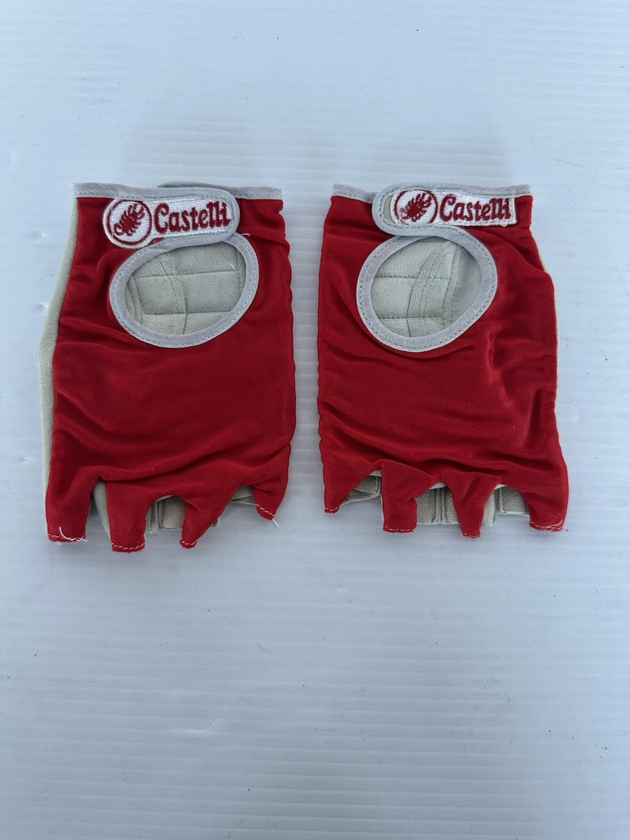 Vintage Castelli Cycling Gloves Red White Leather Palm Fingerless Size M/L Italy