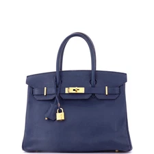 Hermes Birkin Handbag Blue Epsom with Gold Hardware 30