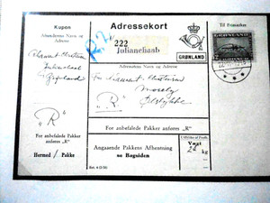 Greenland: 2 kroner American Issue on Adressekort to Denmark in 1945, UNIQUE