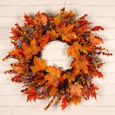 45CM Fall Front Door Wreath Autumn Color Maple Leaf Halloween Wall Decor Garland