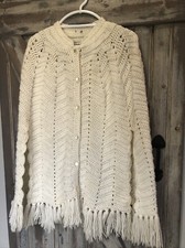Vintage Crochet Cardigan Cape Ivory Handmade Grannycore Shawl One Size Buttons