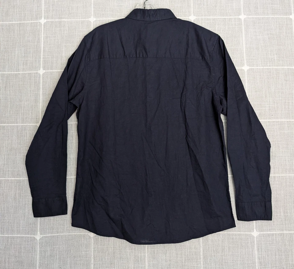 Camisa abotonada de mezcla de lino para hombre azul mediano Paul Jones playa informal preppy nueva con etiquetas Foto 3 de 4