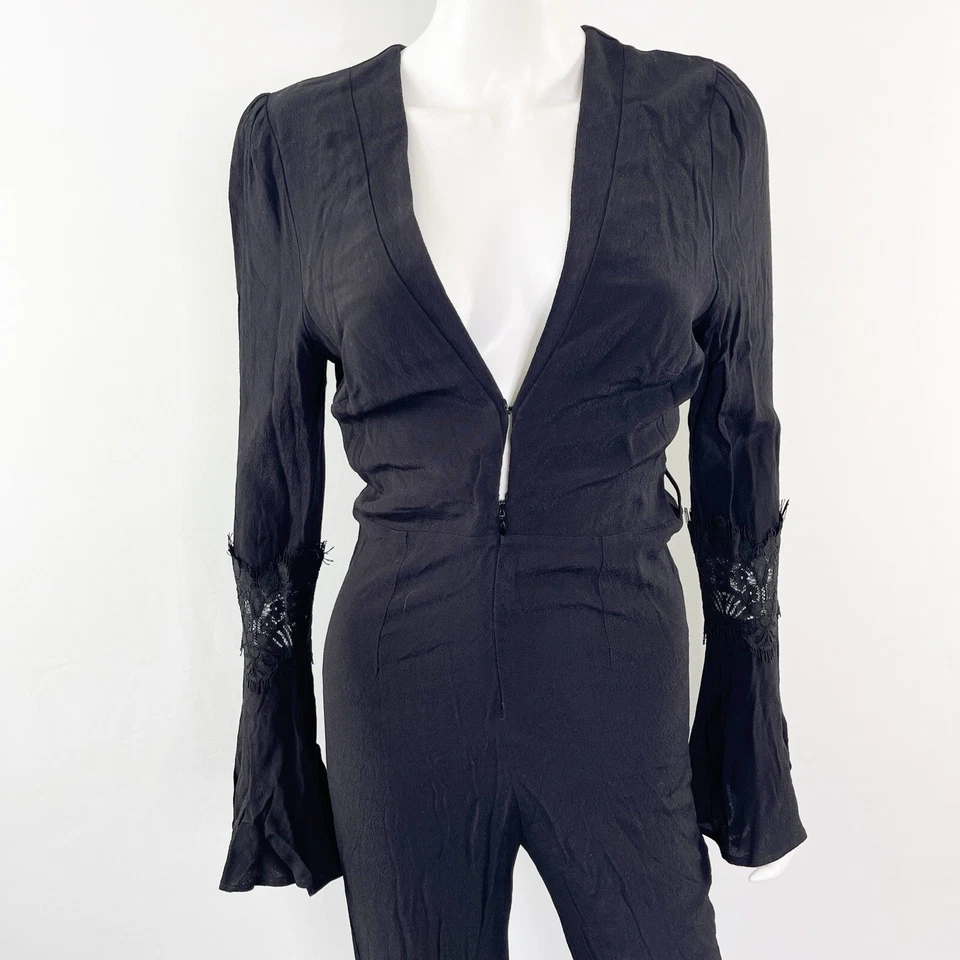 STONE COLD FOX Black STEVIE Jumpsuit Size 1 Deep V-Neck Long Sleeve Cocktail - Image 3 of 4