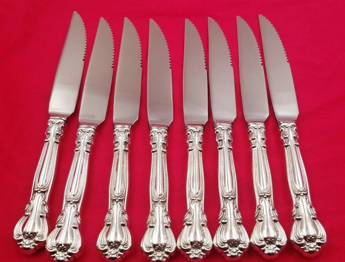 8 Chantilly by Gorham Sterling Handle Serrated Steak Knives Custom Made
Opens in a new window or tab