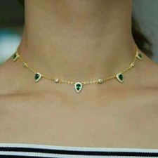 4Ct Emerald  Diamond Women's Charm Choker Necklace 14k Yellow Gold Plated 18"