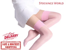 Pink Stockings Sheer With Deep Welt Glossy Finish MED NEW Fast delivery