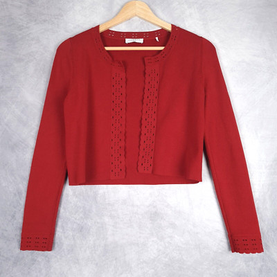 Sandro Cardigan Womens 0 Red Viscose Cropped Open Front