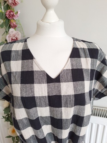 FABULOUS MISTRAL BLACK & IVORY GINGHAM CHECK 100% COTTON DRESS Sz 12 - Picture 2 of 6