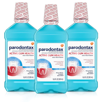 Parodontax Active Gum Health Mouthwash, Antigingivitis Alcohol-Free, 16.9 Oz X3