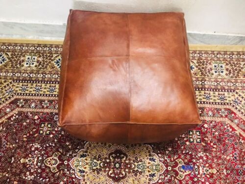 Leather Pouffe Footstool Ottoman Stool Moroccan Pouf Handmade Brown Storage New - Picture 11 of 13