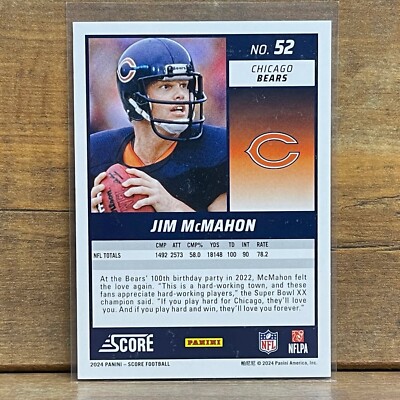 2024 SCORE Football Card #52 Jim McMahon Chicago Bears PUNKY QB | eBay