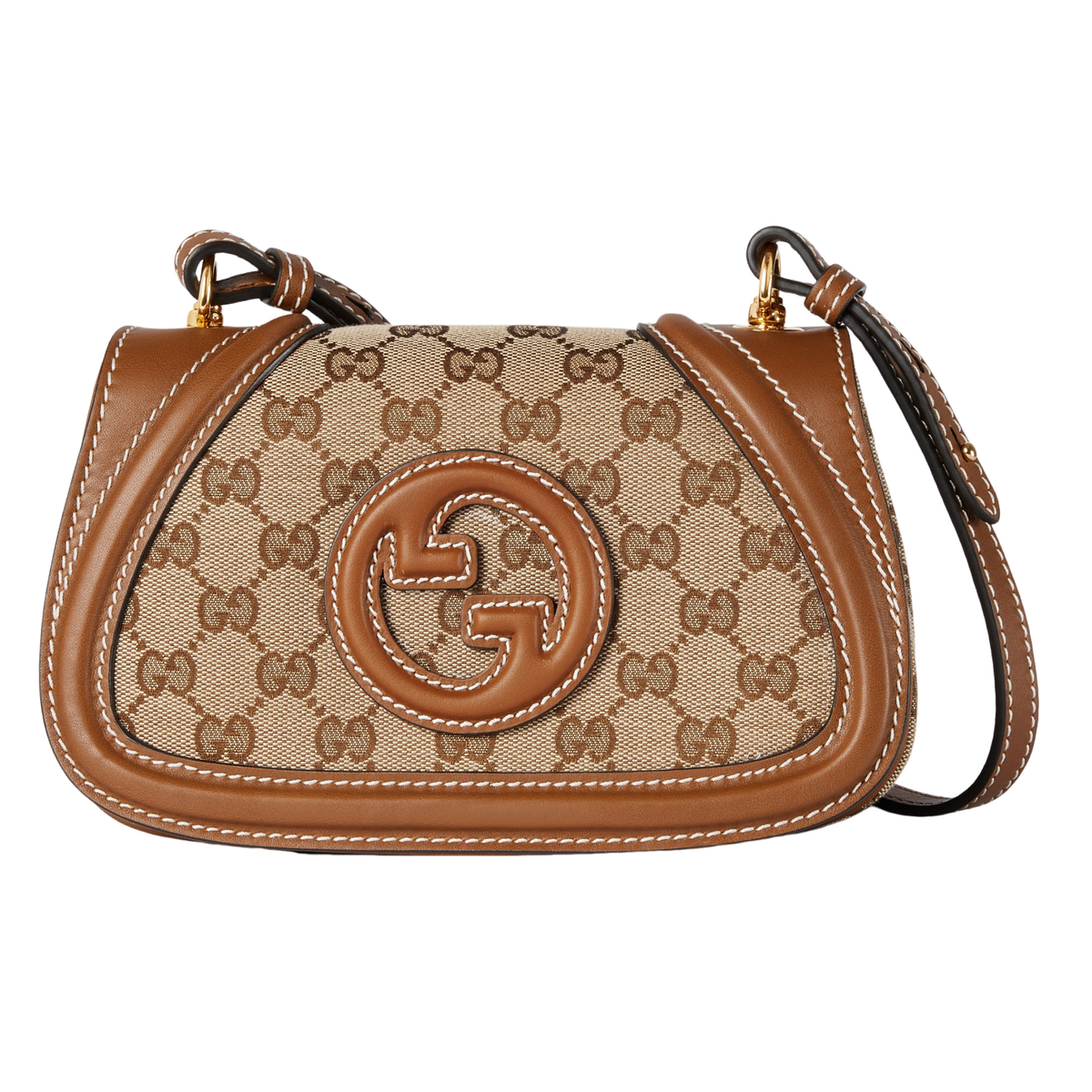GUCCI Blondie Small $3450 Beige And Dark Brown GG Canvas Shoulder