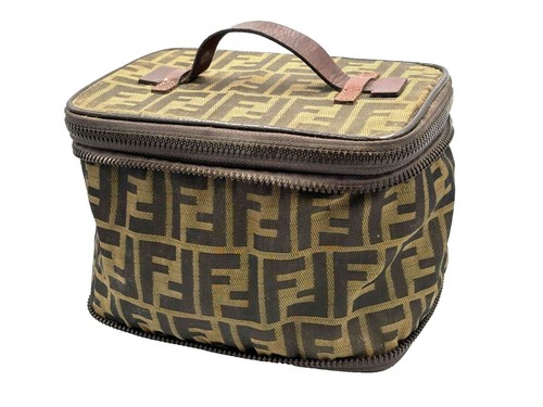 FENDI Zucca Zip-around Clutch Pouch Bag Flower Canvas Leather