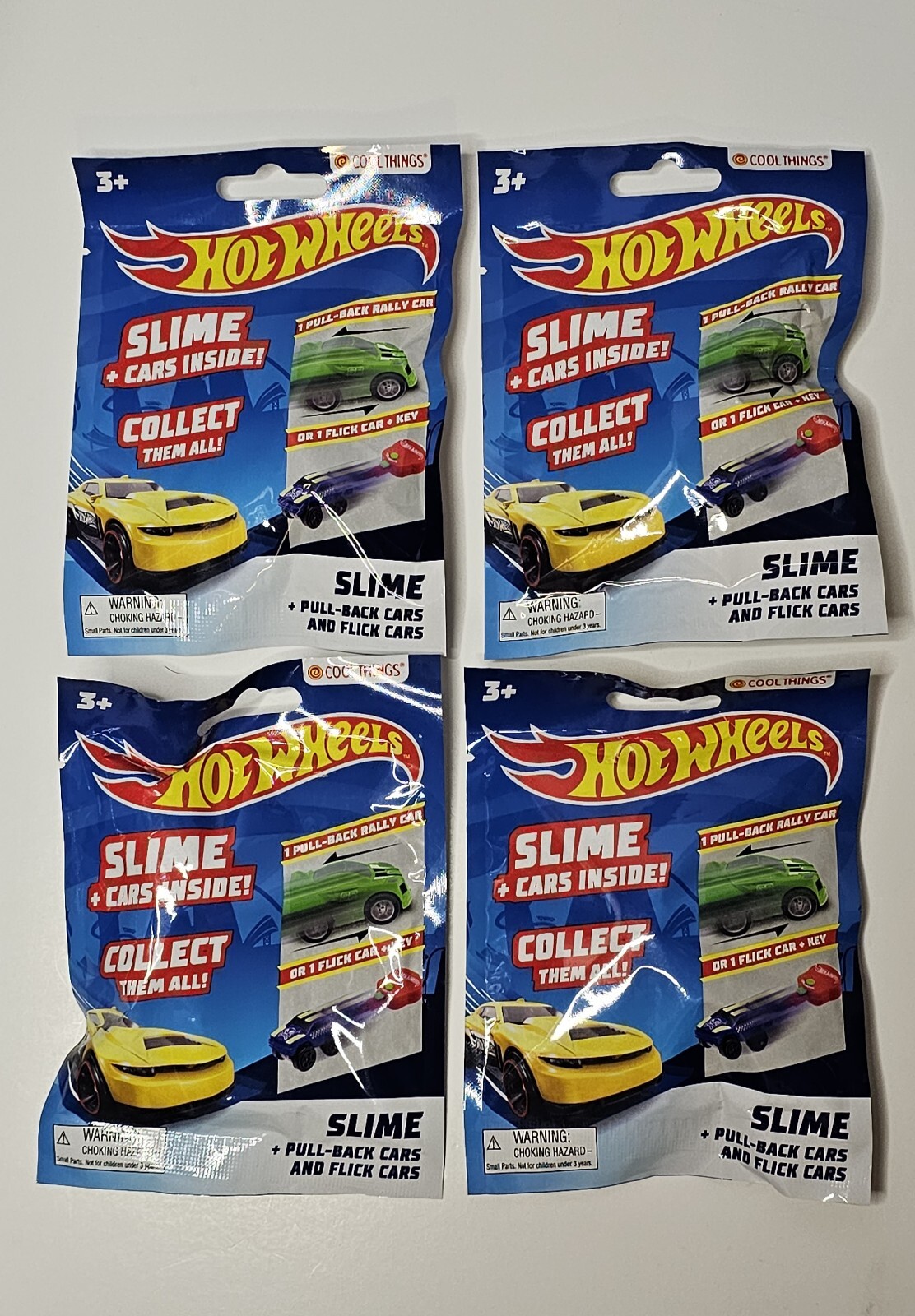 🚘 HOT WHEELS Slime Pull Back/Flick Car New Sealed Blind Bags, Lot Of 4