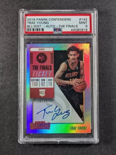 2018-19 Panini Contenders TRAE YOUNG /49 Rookie RC Auto The Finals Ticket PSA 9