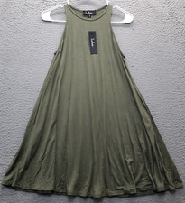 Lulus Tank Dress Womens Small Green Wide Straps Pockets Flare Hem Keyhole Back