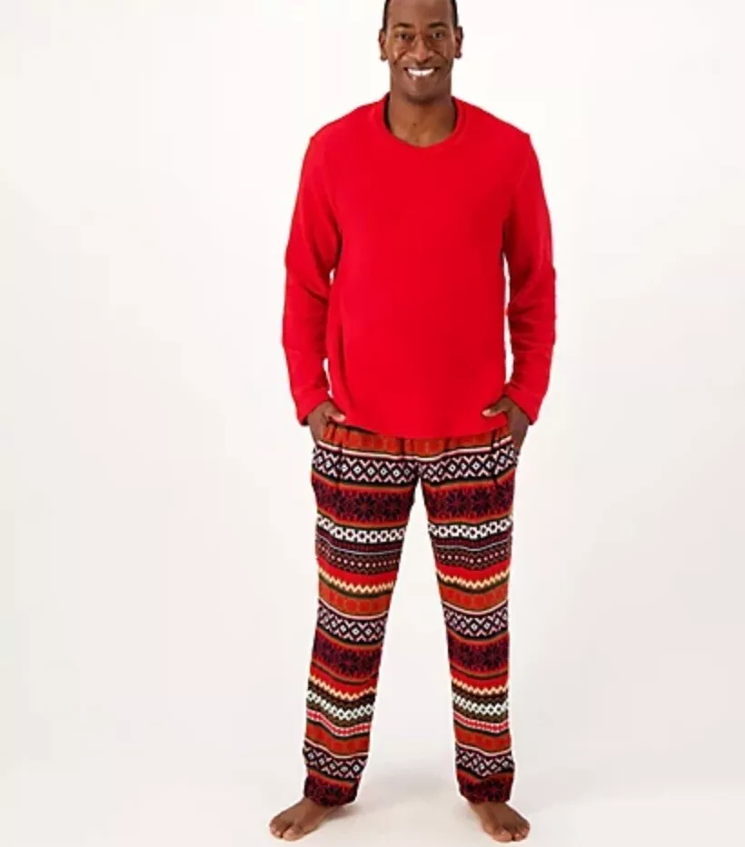 Cuddl Duds Men's Fleecewear with Stretch Pajama Set Red/Fairisle