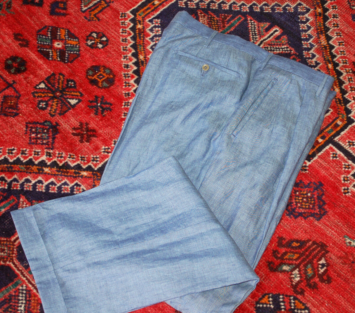 Rota Pantaloni Di Sartoria Mens Blue LinenTrousers ( Fortnum & Mason) 36W ,  31L