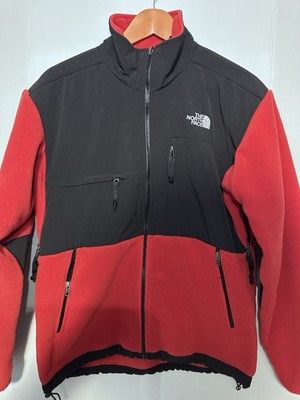 THE NORTH FACE Mens Denali Jacket  Polartec Fleece Full Zip Red Grey M