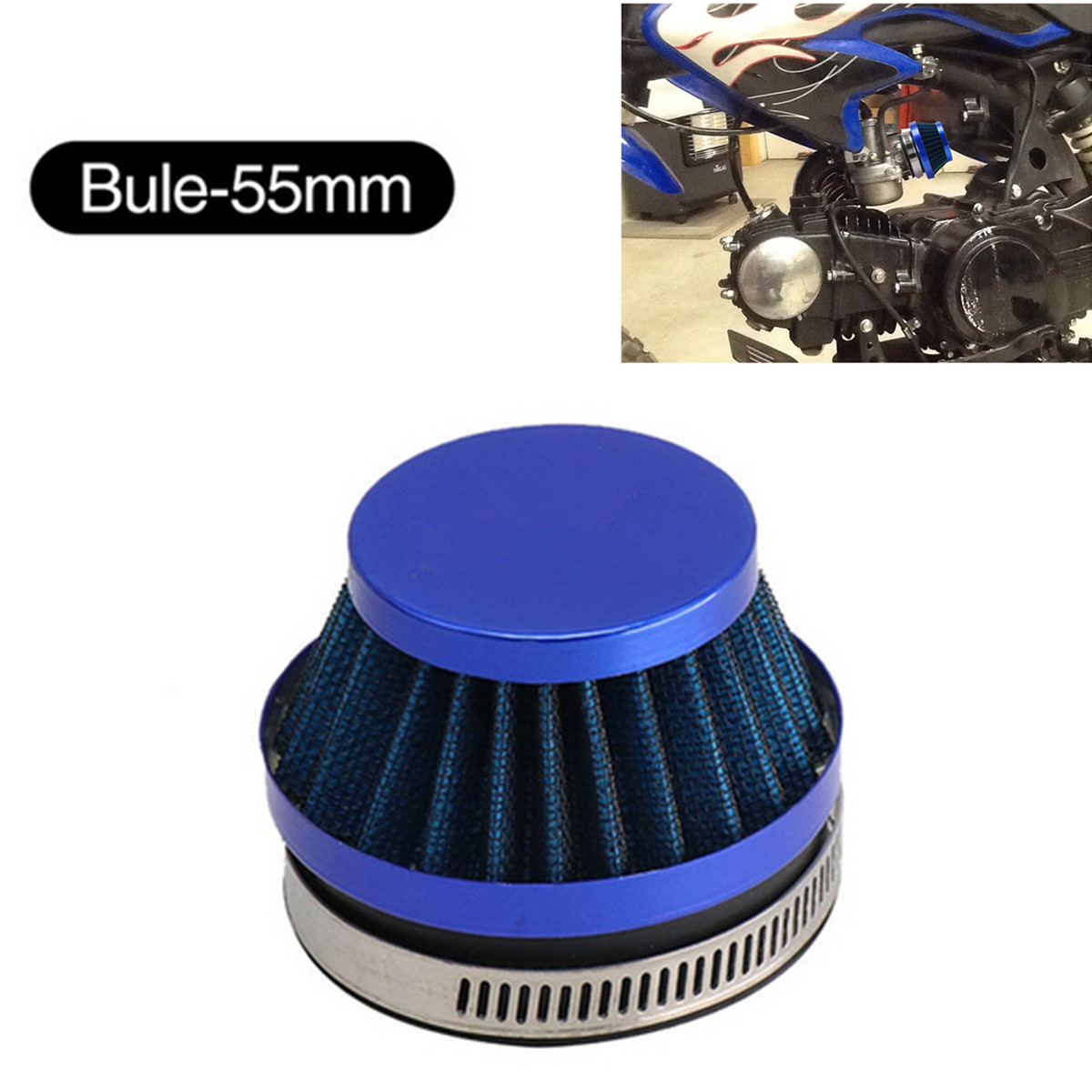 Blue 55mm Carburetor Air Filters For Motorcycle Off-road Dirt Bike ATV Motorbike