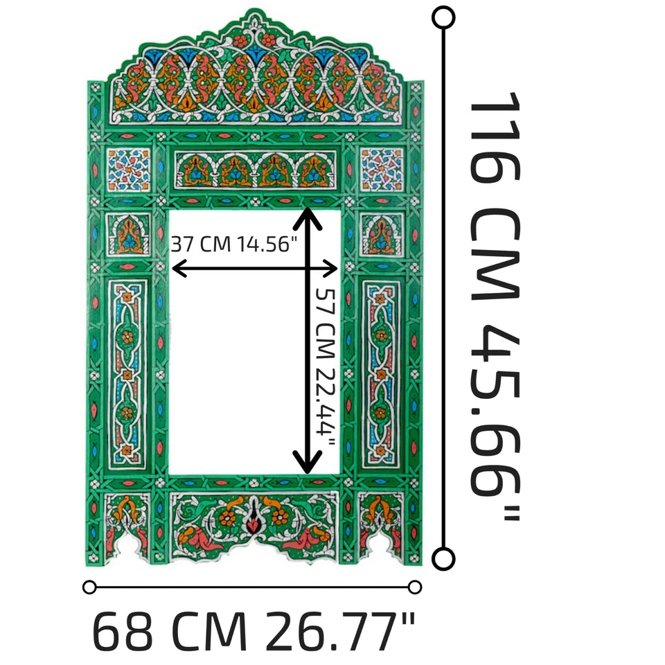 Juego de 2 marcos de espejo colgante pintado verde, decoración de granja vintage marroquí Foto 2 de 4