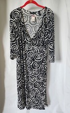 New Black White Circle Pattern Dress V Neck Wrap NWT $78 Ideology Womens Large