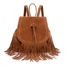 Tan Fringe Backpack Purse Southwestern Native Bohemian Western Suede Tassel Bag